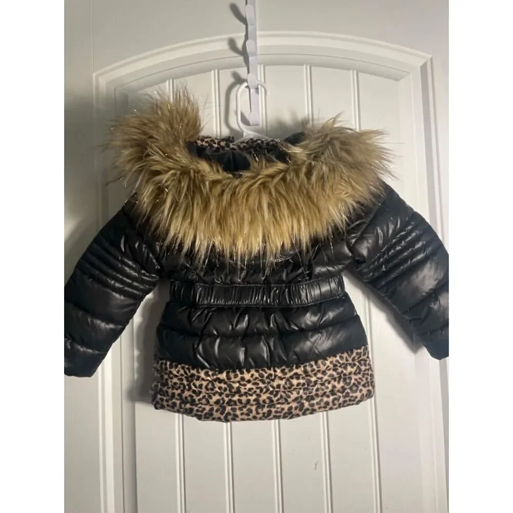 Michael Kors Toddler Girl Size 3 Faux Fur Hooded Puffer Style Jacket-Black